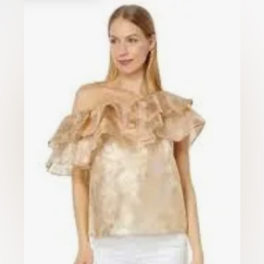 NWT Lilly Pulitzer Trixie Gold Organza Brocade ruffle top